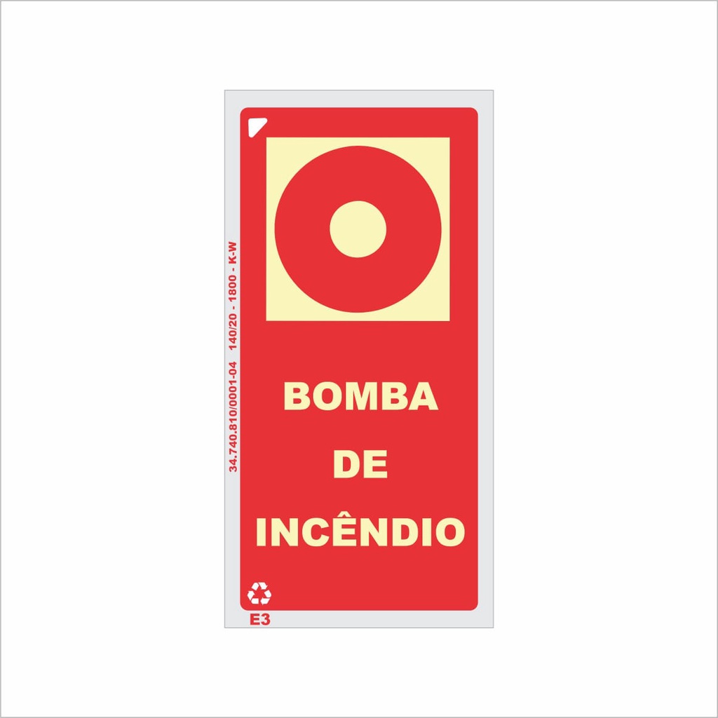 Placa de Sinalização para Acionador da Bomba de Incêndio