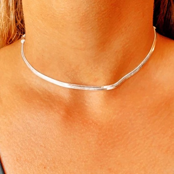 Gargantilha choker laminada fio liso ajustavel prata 925 em Oferta na Shopee