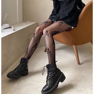 Meia-Calça Feminina De Nylon Transparente De Cintura Alta Com Estampa De Caveira