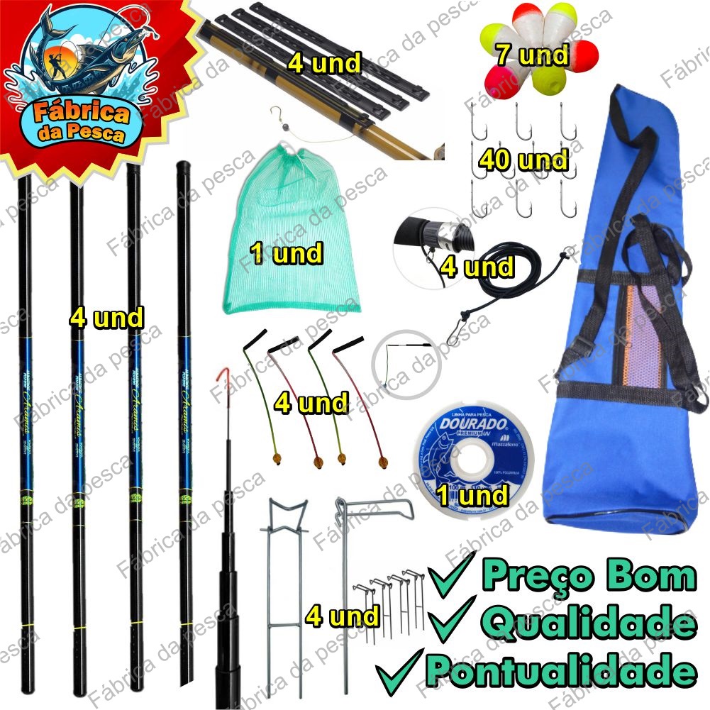 Kit Pesca 4 Varas Tel... 2 =3.60 2= 4.00  22% Carb + Aces. em Oferta na Shopee