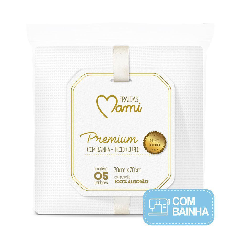 Fralda Premium Mami Com Bainha Branca 70cm X 70cm 5 Unid. - Papi Baby