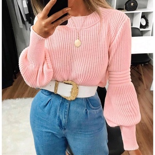 Blusa Tricot Feminina Manga Longa Bufante Tricô