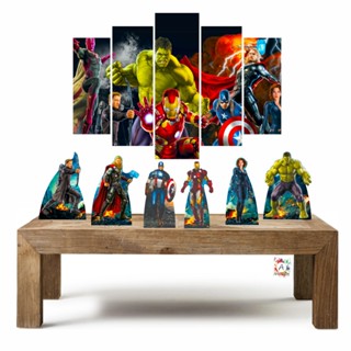 Vingadores kit com 1 quadro mosaico + 6 totens de mesa em mdf decoração para festa Kit Enfeites em Oferta na Shopee