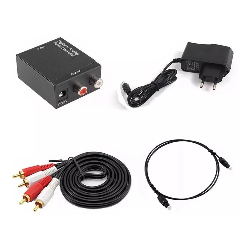 Adaptador Audio Óptico + Cabo Óptico 3m + Cabo Rca