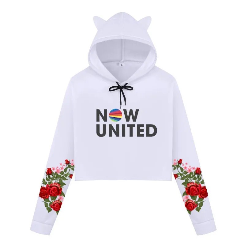 Blusa Cropped de Moletom Feminino Now United Mangas Rosas Vermelhas A370