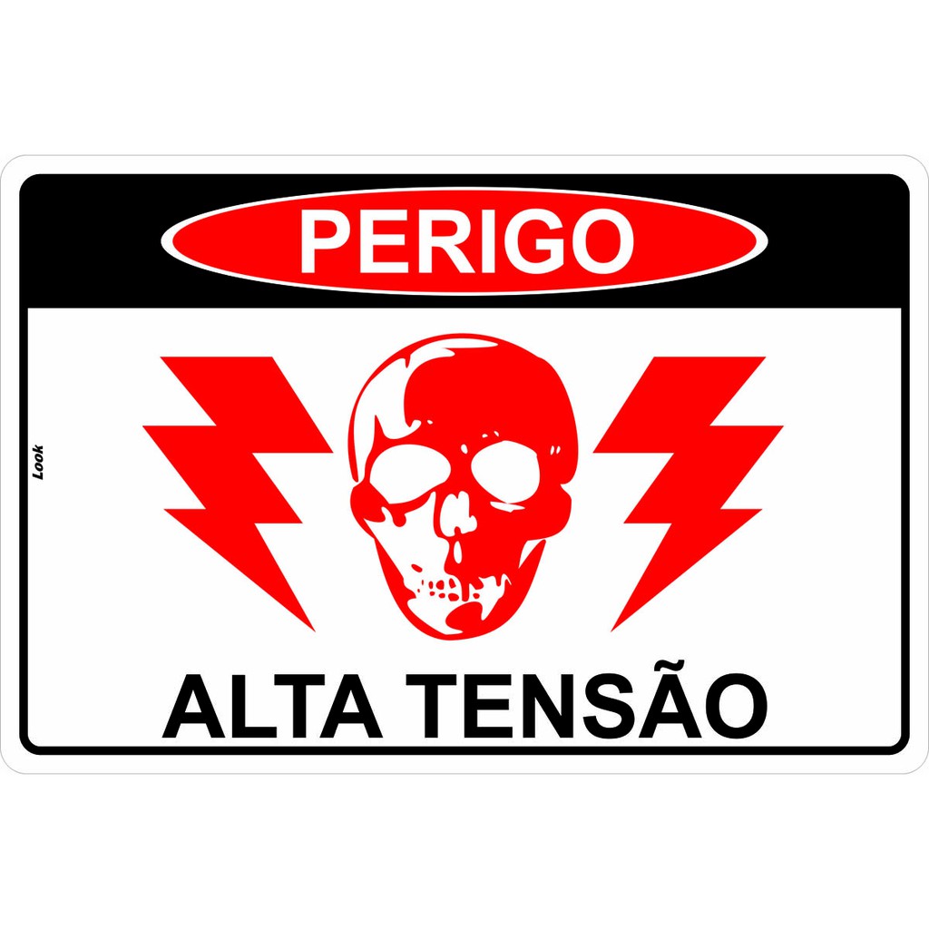Placa Sinalização Perigo Alta Tensão Choque Elétrico Rede de Energia Risco de Morte 20x30cm