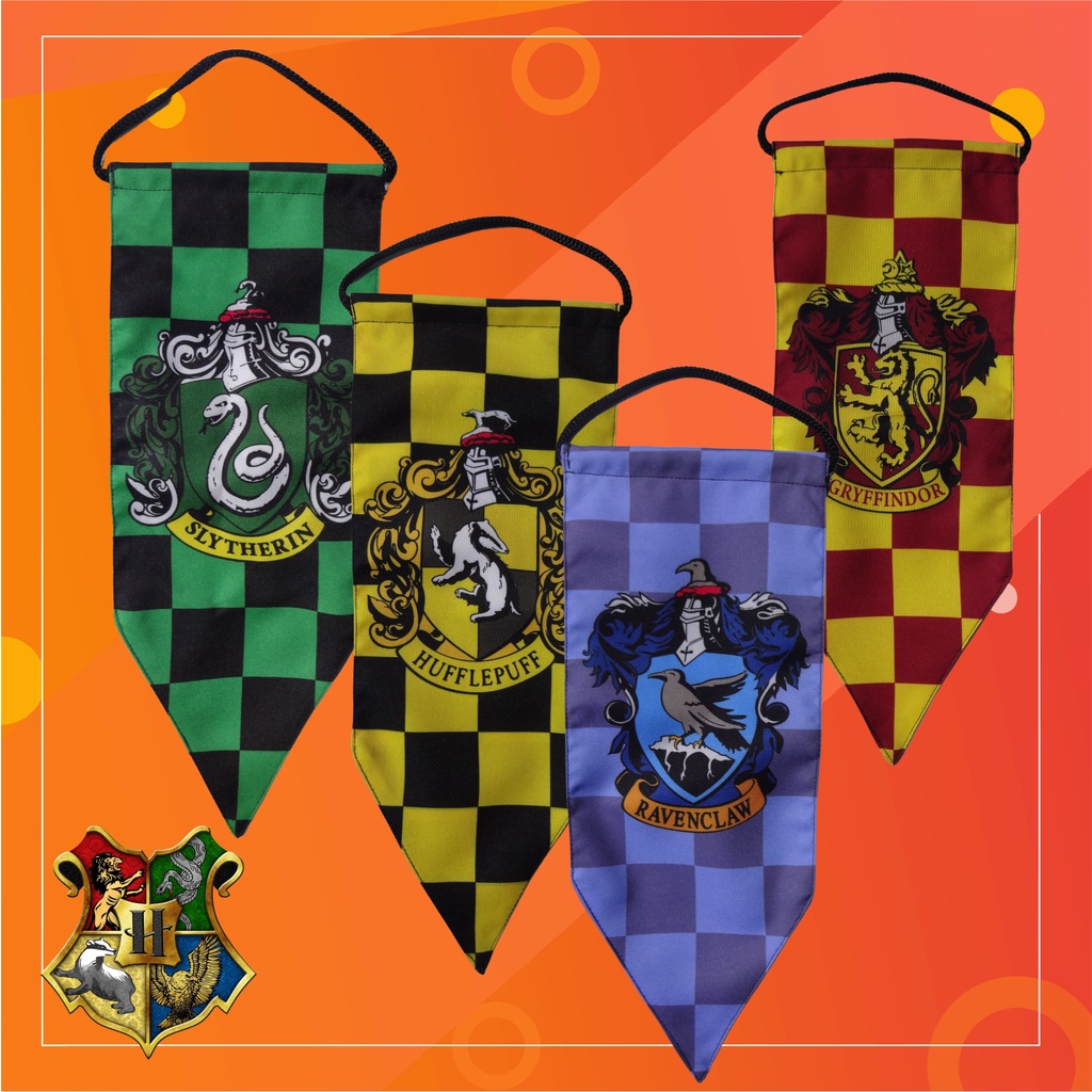 Kit Bandeiras Flamulas Casas Harry Potter Griffindor Sonserina Corvinal Lufa Lufa