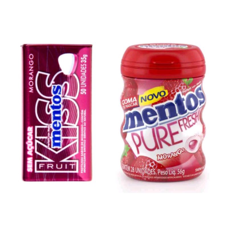 Kit Chiclete Mentos Morango 56g Mentos Kiss Morango 35g Pastilha Kiss Mentos Chicle Mentos 8316