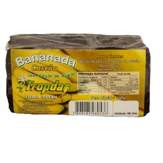 Bananada Cascão Tropdan Sem Açúcar Com Pedaços Banana Passa 300g