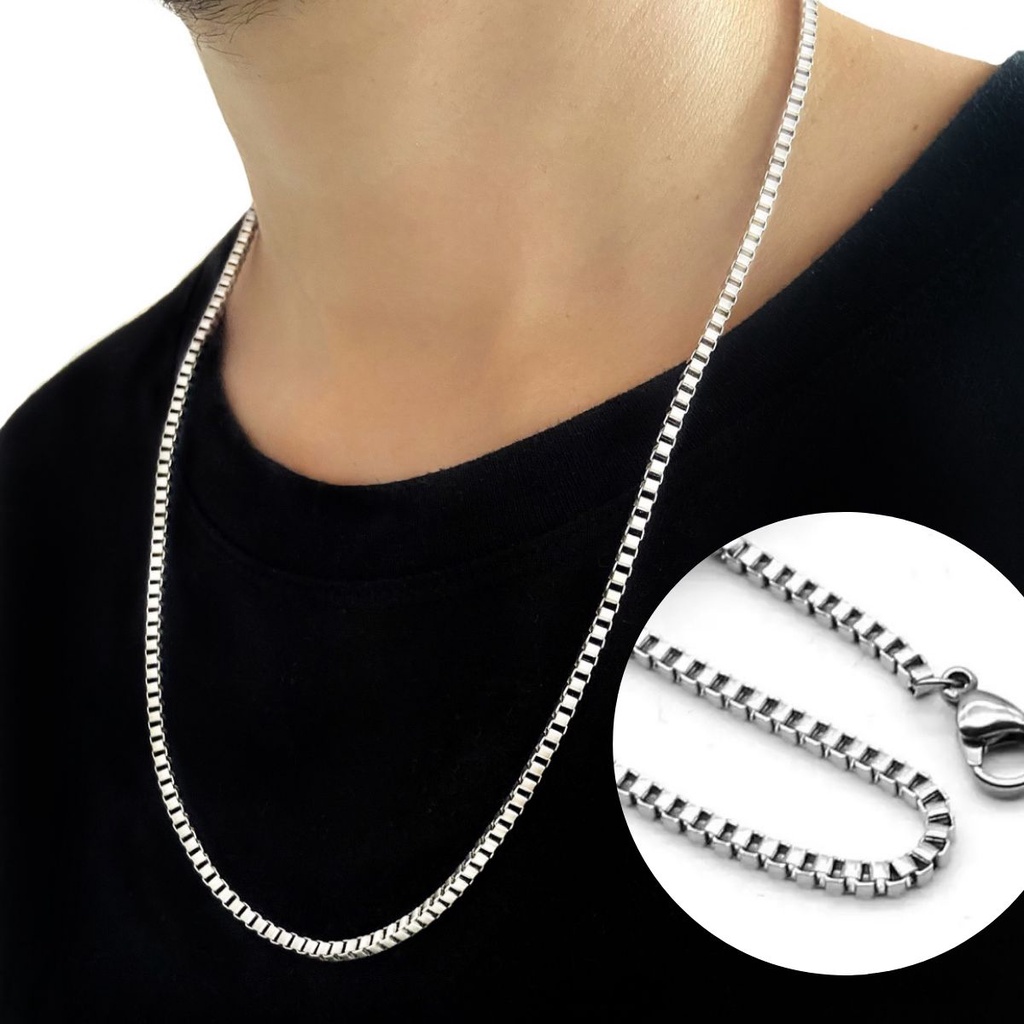 Corrente Masculina Fina Cubinho Aço Inox Legitimo Prata