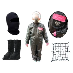Capa De Chuva Conjunto Calça Jaqueta Impermeavel Feminina Pvc Bolso Moto Motoboy Motoqueiro Touca Poliana Rede Elástica