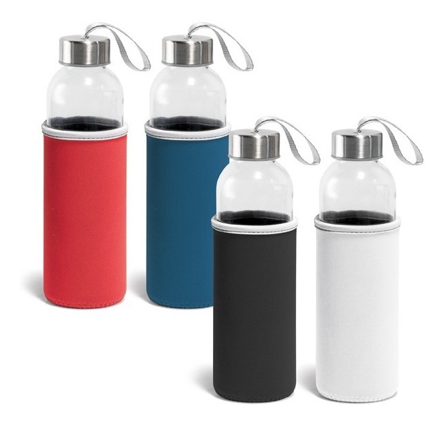 Garrafa Squeeze De Vidro 520ml Tampa Inox + Luva Em Soft Kit Com 2 Unidades em Oferta na Shopee