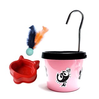 Bebedouro Para Gato Rosa Bebê - Fonte + Comedouro