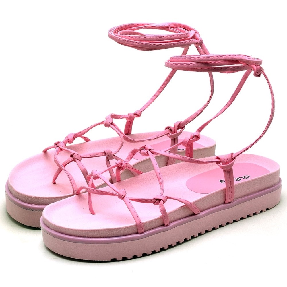Sandalia Papete Dubuy Feminina Flatform de Amarrar Rosa Khalifa 2041FG em Oferta na Shopee