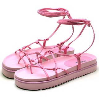 Sandália Papete Dubuy Feminina Flatform de Amarrar Rosa Khalifa 2041FG