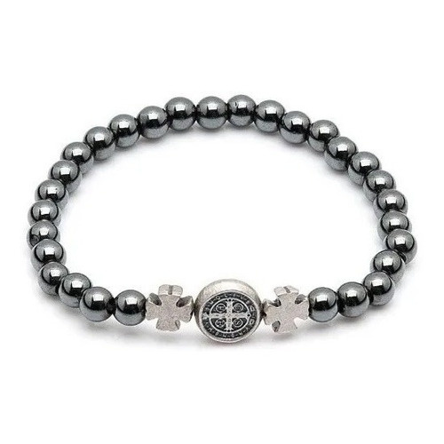 Kit 3x Pulseira Hematita Medalha De São Bento Atacado