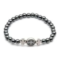 Kit 3x Pulseira Hematita Medalha De São Bento Atacado