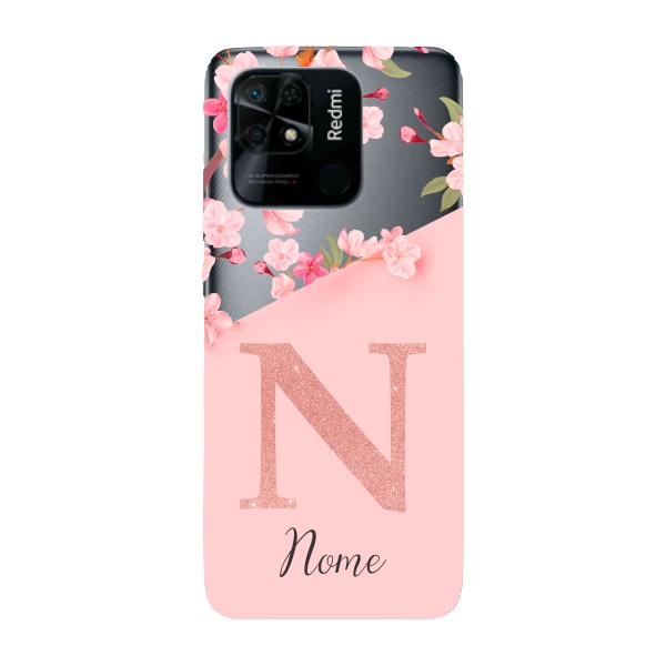 Capinha para Xiaomi RedMi 10c Anti Impacto Personalizada - Delicate Flowers com nome e fundo transparente