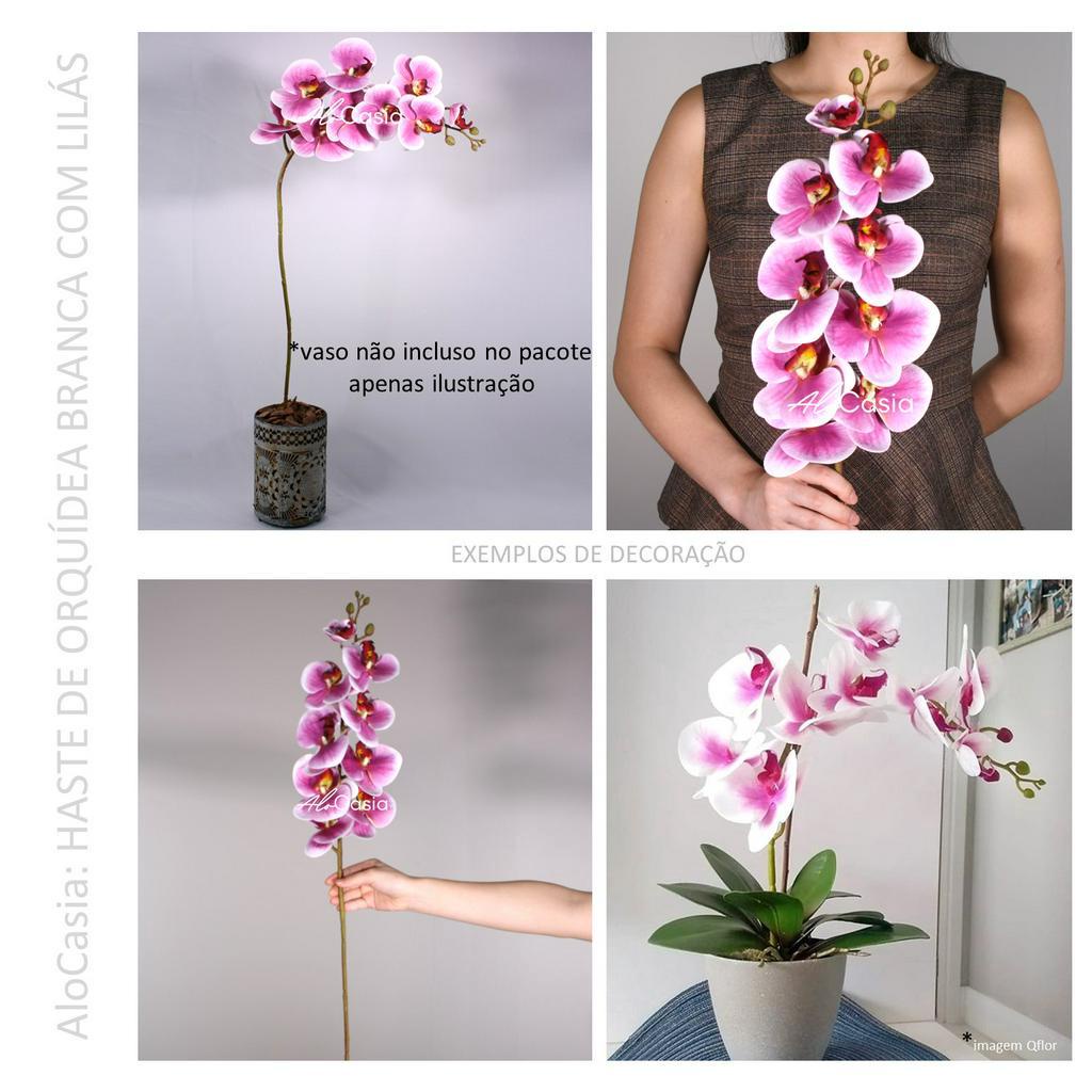 Haste de Orquídea Artificial 9 flores 97cm Branco e Lilás | Shopee Brasil
