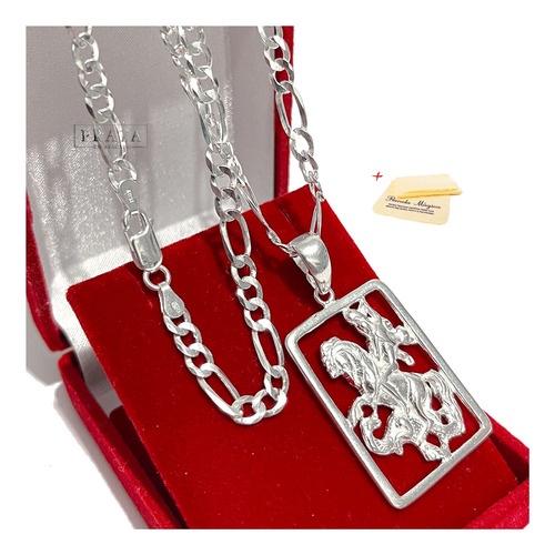 Corrente Prata 925 Legitina 4.5mm Cordão Colar de Prata  925 Maciça Grumet 3x1 Escamada E Pingente São Jorge Medalha