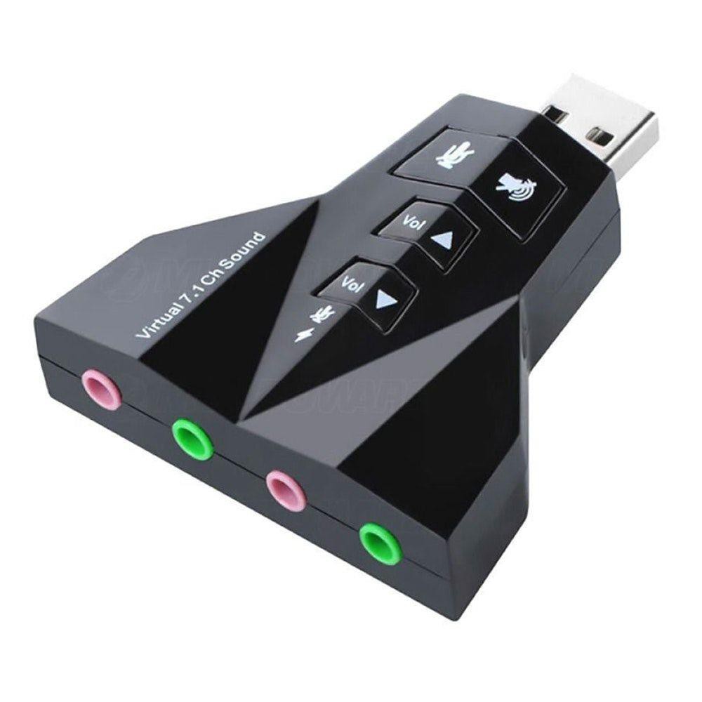 Placa Som USB Universal Computador 7.1 Canais 4 Portas