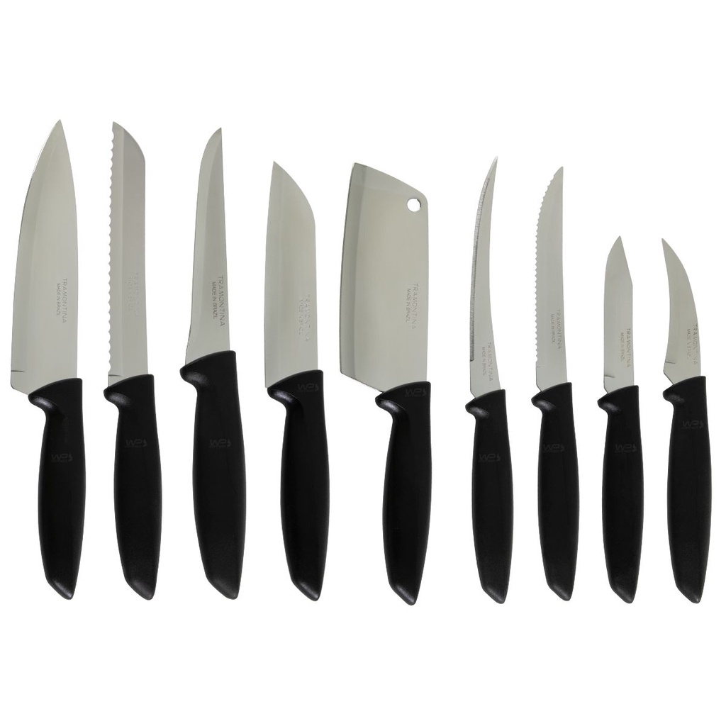 Jogo De Facas Cutelo De Aço Inox 9 Peças Tramontina Plenus Kit Para Cozinha Restaurante