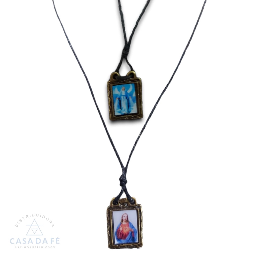 Escapulário Cordão Medalha Imagem Resinada Sagrado Coração De Jesus / Nossa Senhora Das Graças / Nossa Senhora Da Imaculada Conceição / Nossa Senhora De Fátima