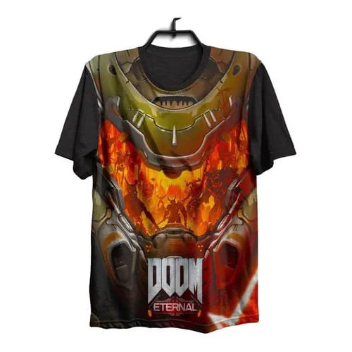 Camisa camiseta game Doom eternal 1634 frente e costas modelo preto