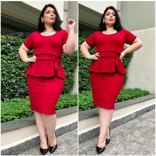 Vestido Plus Size De Malha Crepe Babado Sobreposto