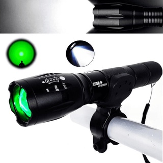Lanterna Acompanha Suporte T6 2 LEDs Luz Branca E Verde Holofote Recarregável 688T6