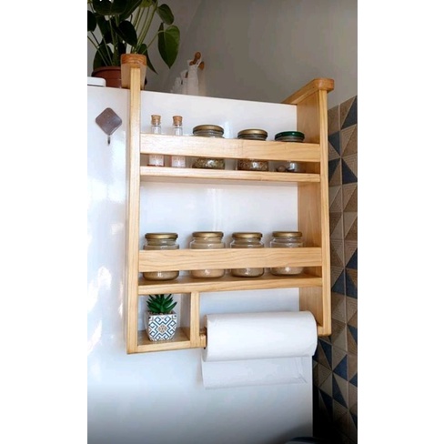 Porta temperos cozinha geladeira madeira pinos, Especiarias Papel Toalha
