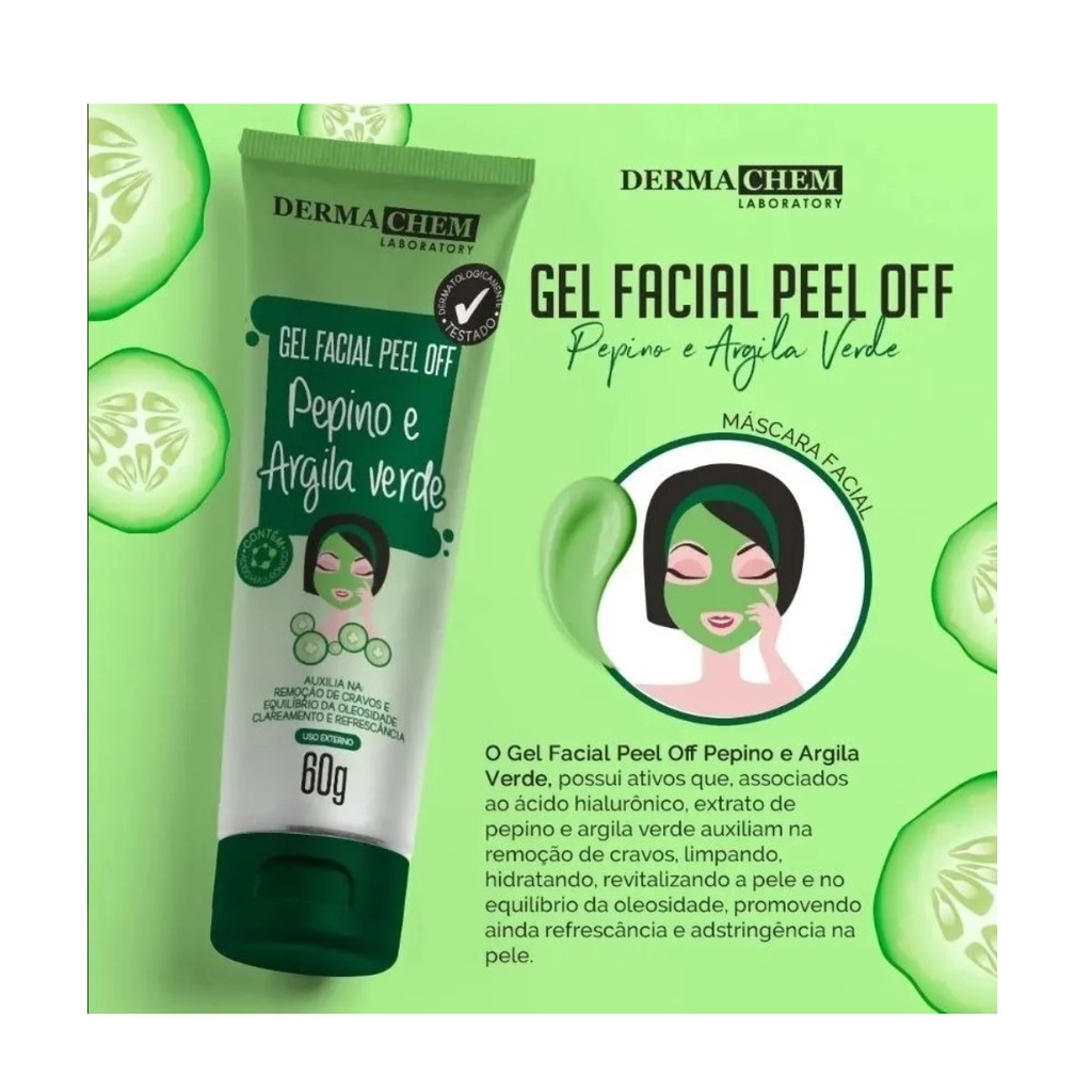 Gel Facial Peel Off Pepino e Argila Verde Dermachem 60g Shopee Brasil
