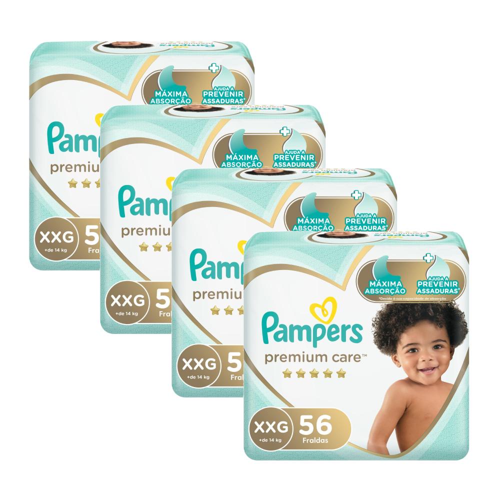 Kit Fralda Pampers Premium Care Jumbo Tamanho XXG com 224 unidades em Oferta na Shopee