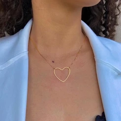 Colar Feminino Coração Vazado Cordão Veneziana Banhado A Ouro 18k