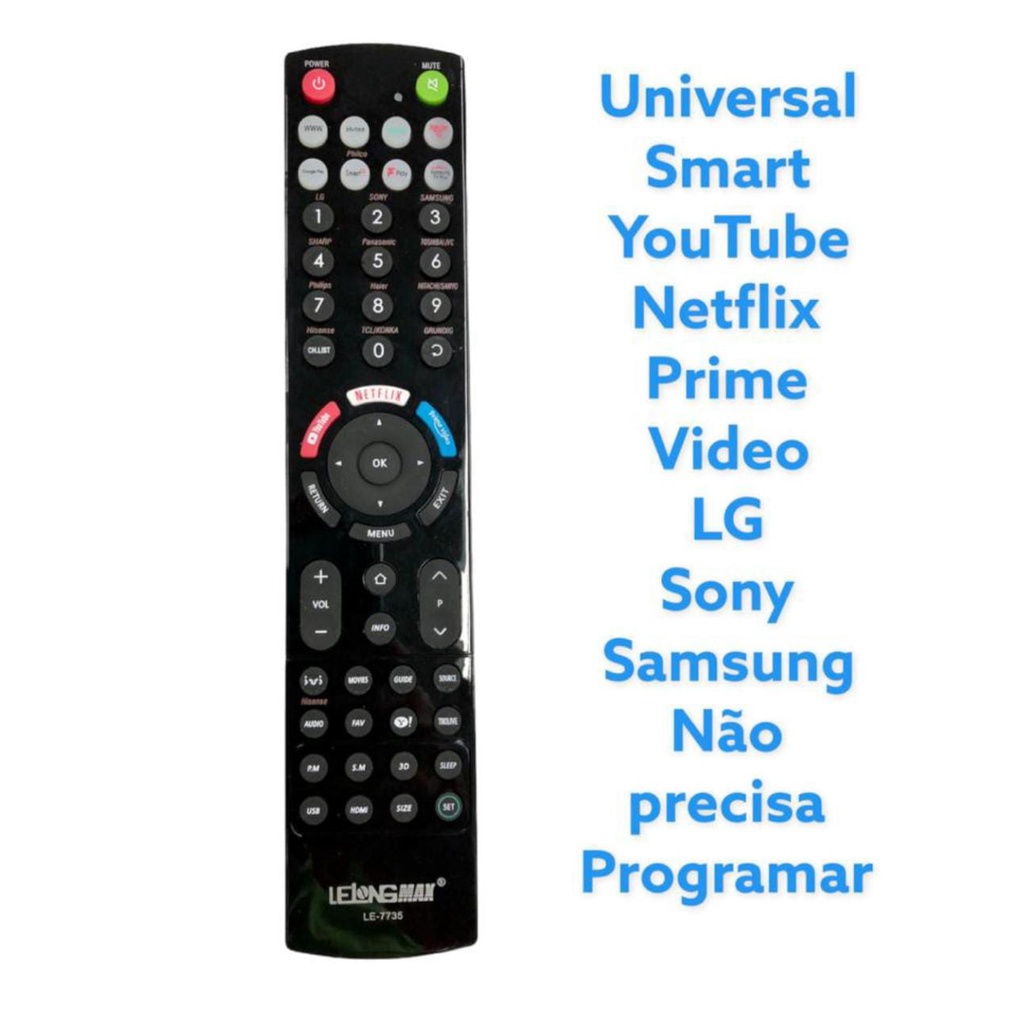 Controle Remoto Universal Smart /Youtube/ Netflix /Prime Video