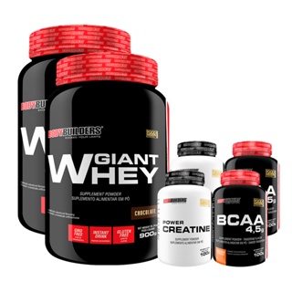 Kit 2x Whey Protein Giant Whey 900g + 2x Power Creatina 100g + 2x BCAA 4,5 100g - Bodybuilders em Oferta na Shopee