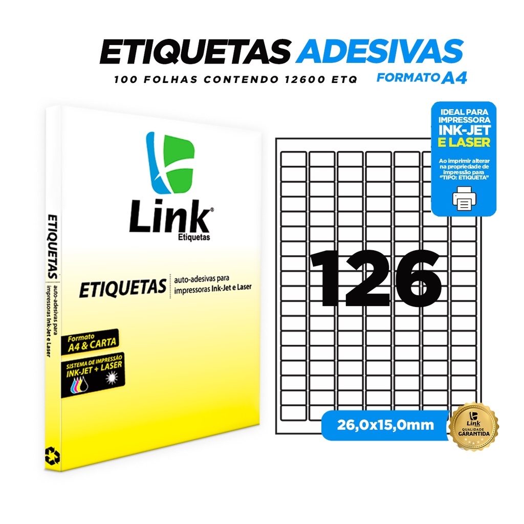 Etiqueta Adesiva A4 26,0mm x 15,0mm 100 Folhas - Link Etiquetas em Oferta na Shopee