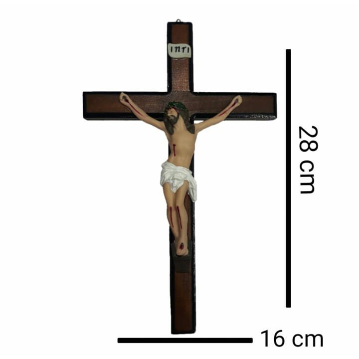 Crucifixo  Cristo Resina Cruz Madeira Envernizada Religioso Parede