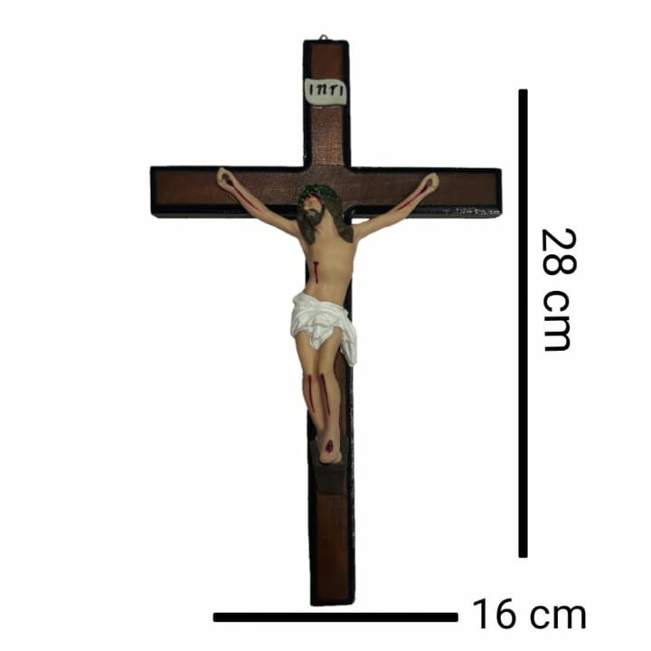 Crucifixo  Cristo Resina Cruz Madeira Envernizada Religioso Parede em Oferta na Shopee