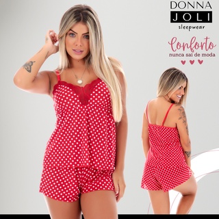 Baby Doll Liganete Frio Para Dormir Alça Regulável Short Doll Pijama Com Renda Liso Donna Joli
