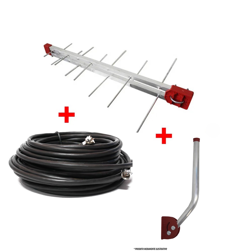 Kit Antena Digital 4K Log 16 Mastro 45 cm e Cabo Coaxial 12 metros