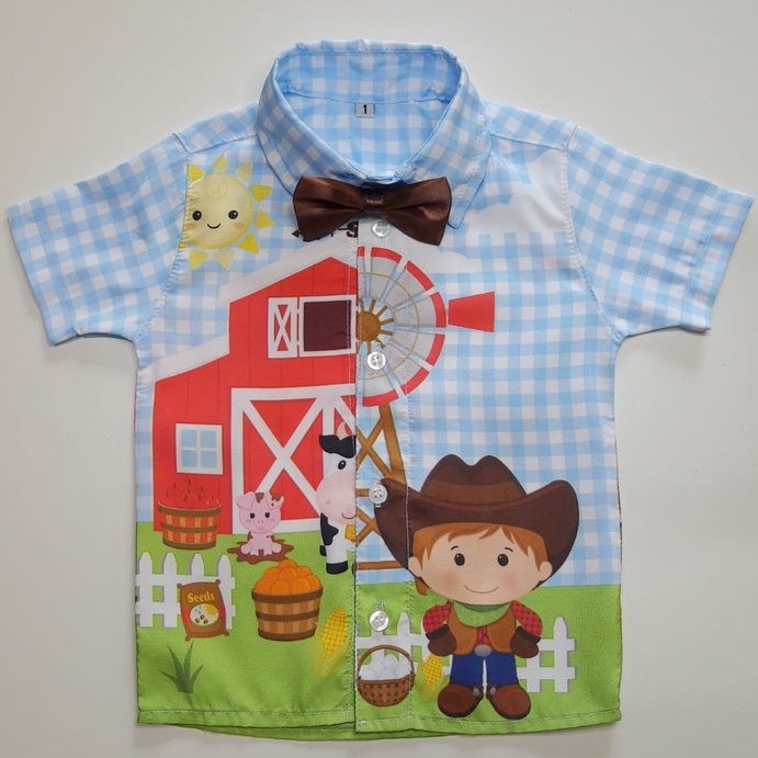 Camisa Temática Infantil Fazendinha (NÃO INCLUI GRAVATA) em Oferta na Shopee