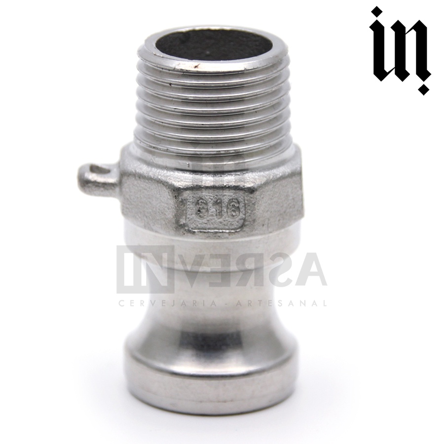 Conector p/ Engate Rápido Camlock Inox 316 - Tipo F - Rosca Macho 1/2"
