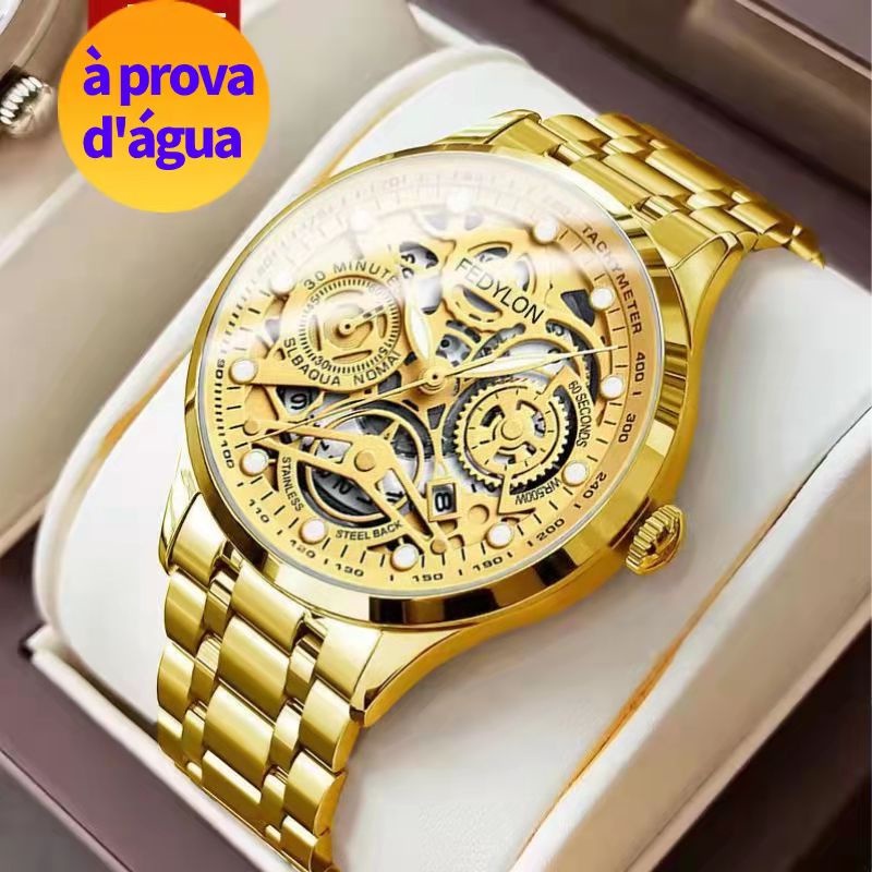 【Swiss relógio】Sem caixa 100% original moda quartzo à prova d' água de luxo ouro inoxidável Relógio Masculino