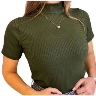 Blusa Blusinha Canelada Gola Alta com manga