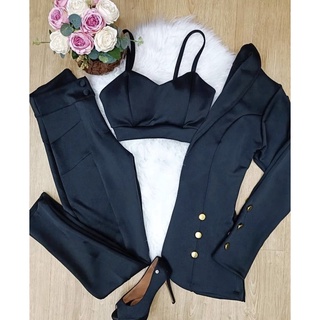 Conjunto 3 peças blazer/calça/cropped Ponto roma