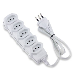 Extensão elétrica Com 5 tomadas tripolar 3 metros bivolt branca Force Line