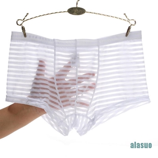 [alasuo] Homens Boxer Boxers Sexy Stripe Mesh Transparente Ultra-Fino