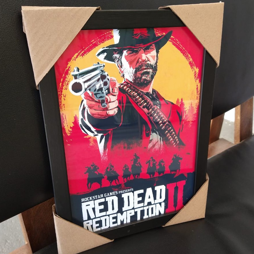 Quadro para decoração com moldura e vidro Red Dead Redemption 2 II sony gamer pôster