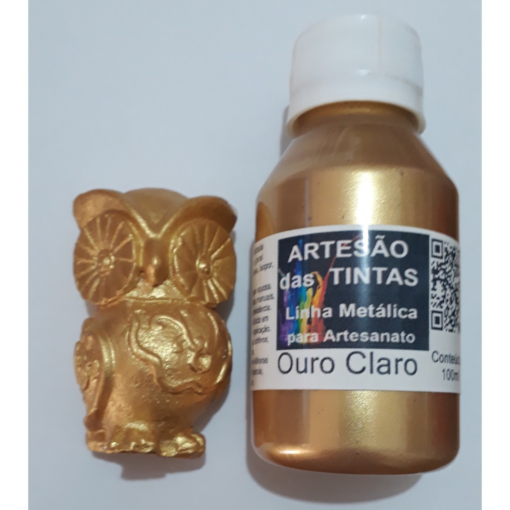 Tinta OURO CLARO Metálica - Tinta Para Arte e Artesanato, gesso - 100Ml